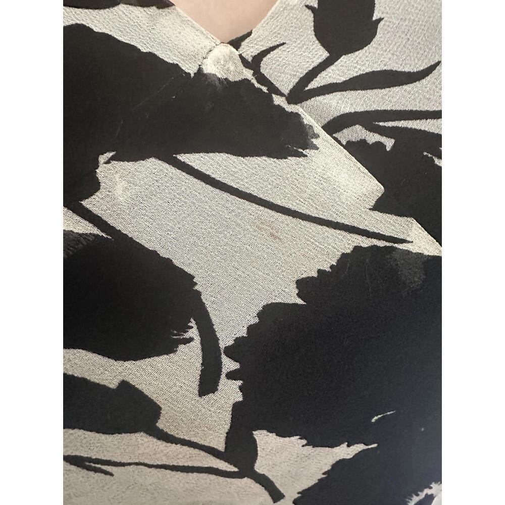 Vintage 100% Silk Black and White Floral Midi Dress - Picture 5 of 9